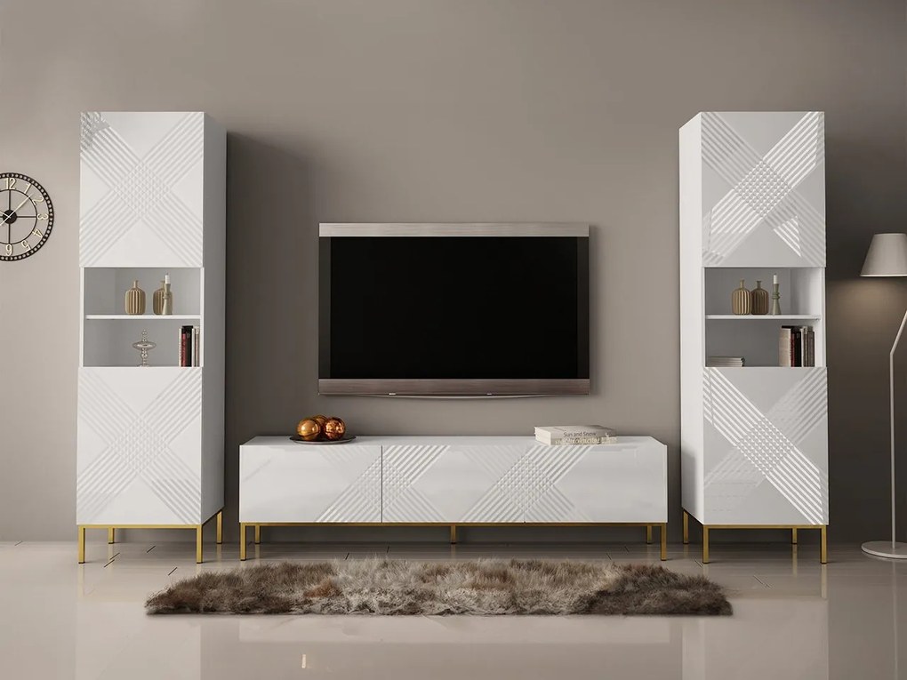 Mobilier living Madrealla II (Alb + lucios Alb + auriu) . 1104559