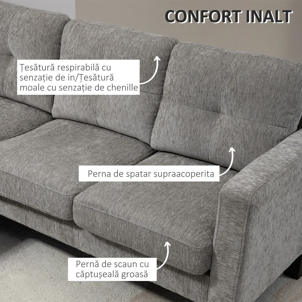 HOMCOM Canapea Colțar Extensibil cu Șezlong Reversibil, Pernă pentru Șezut și Spătar și 3 Locuri, 186x130x84 cm, Maro | Aosom Romania