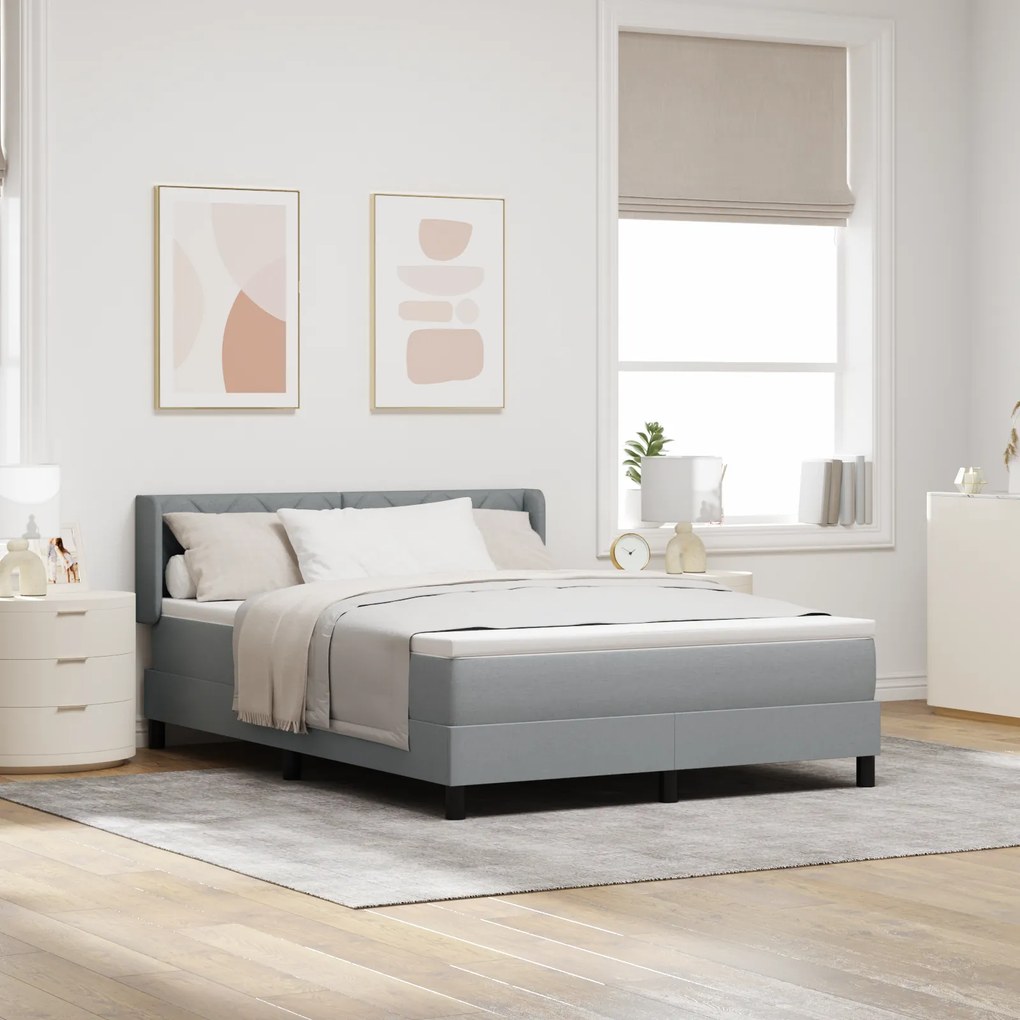 vidaXL Pat Box Spring cu saltea gri deschis, 140 x 200 cm, textile