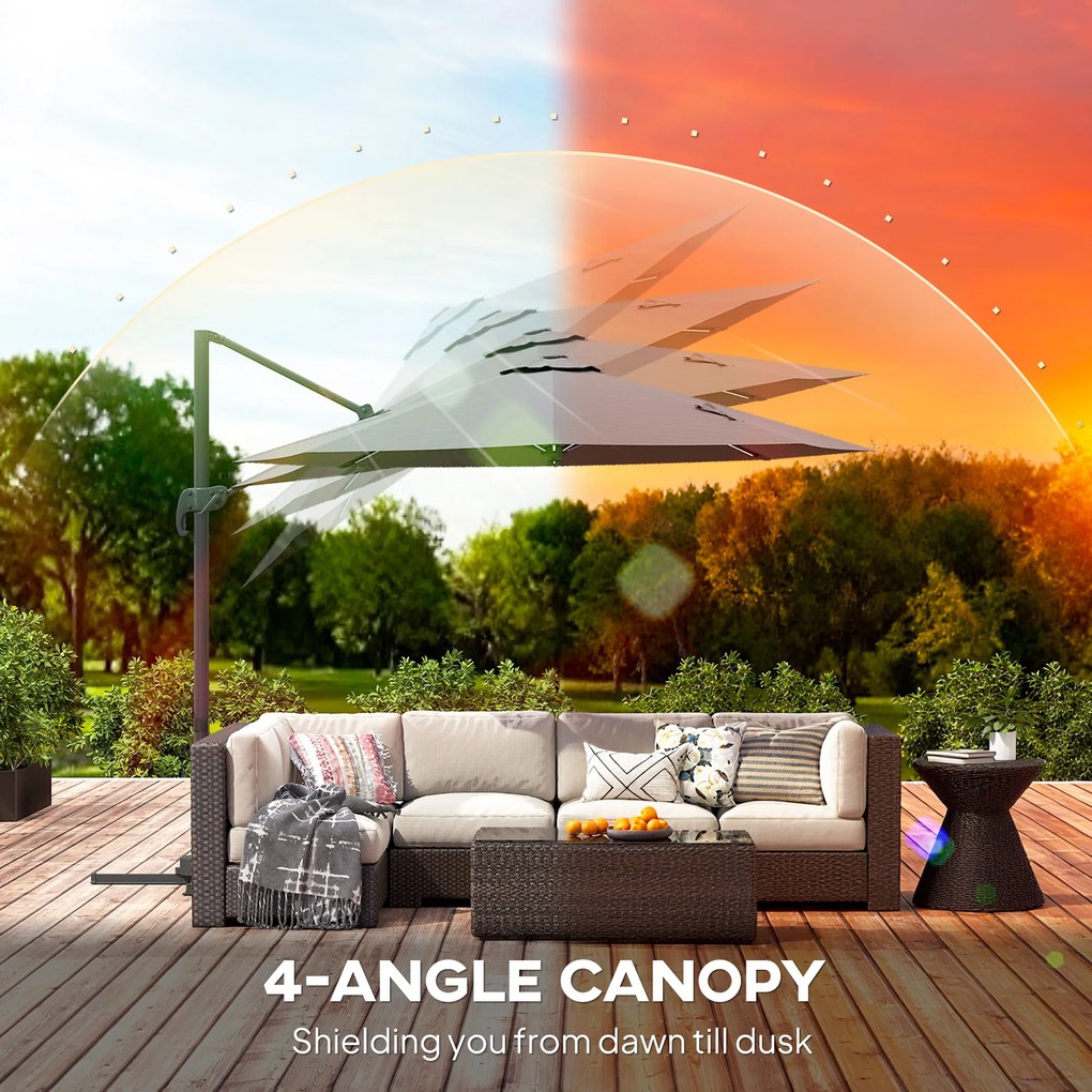 Outsunny Umbrelă de Soare Exterioară cu Lumini LED și Unghi Reglabil, Umbrelă de Grădină din Aluminiu și Poliester, Ø3x2.5 m, Gri | Aosom Romania