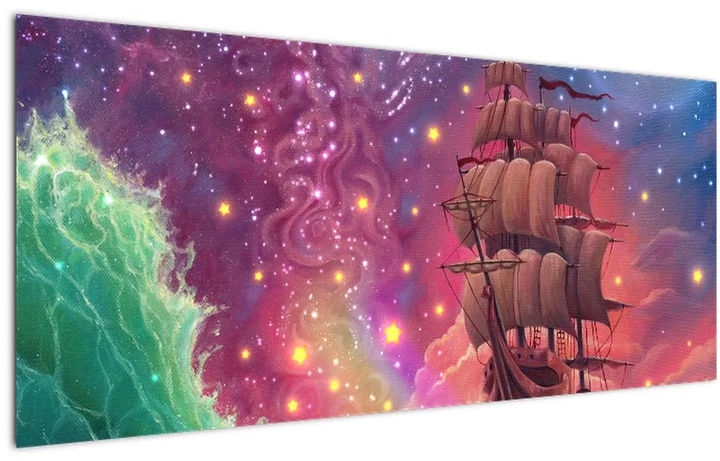 Tablou - Cerul spațial cu navă (120x50 cm)