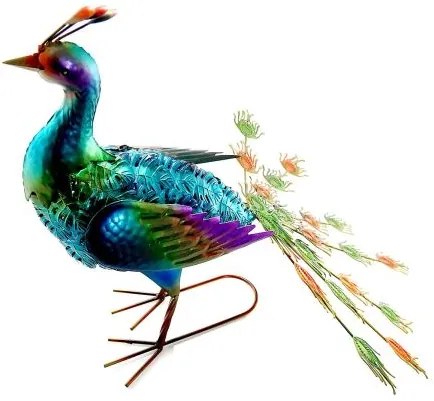 Decoratiune gradina, metalica, paun, 49x35.5x53 cm