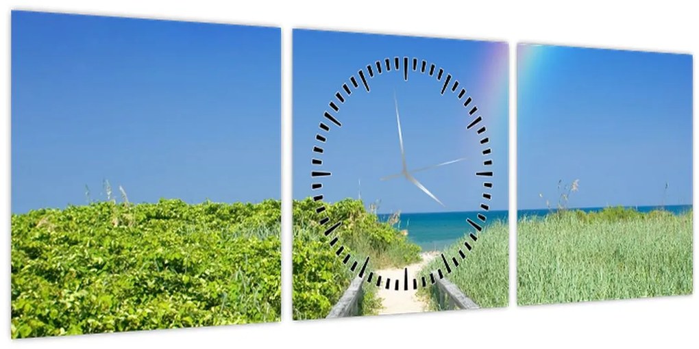 Tablou - Peisaj și curcubeu (cu ceas) (90x30 cm)