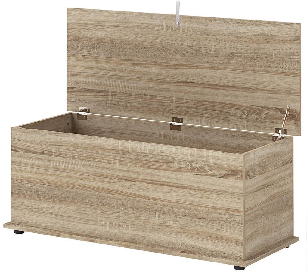 HOMCOM Cutie de depozitare, banc de depozitare cu capac rabatabil și balamale de siguranță, 100 x 40 x 40 cm, natural | Aosom Romania