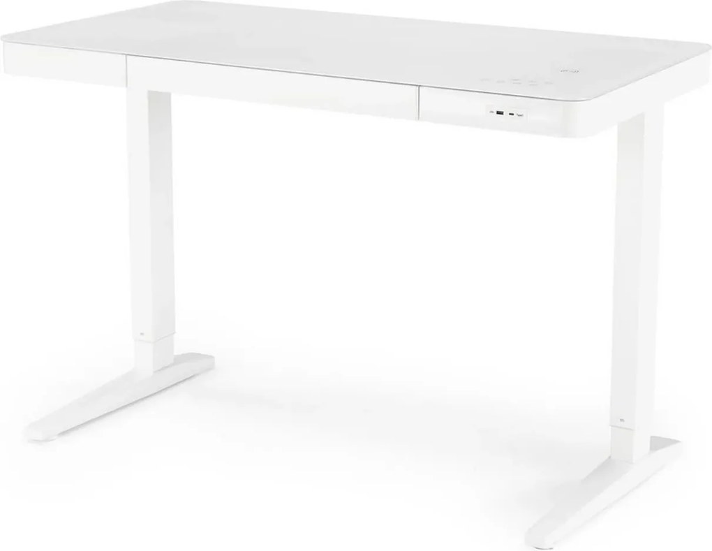 Birou B52, alb, sticla/metal, 120x60x77/120 cm