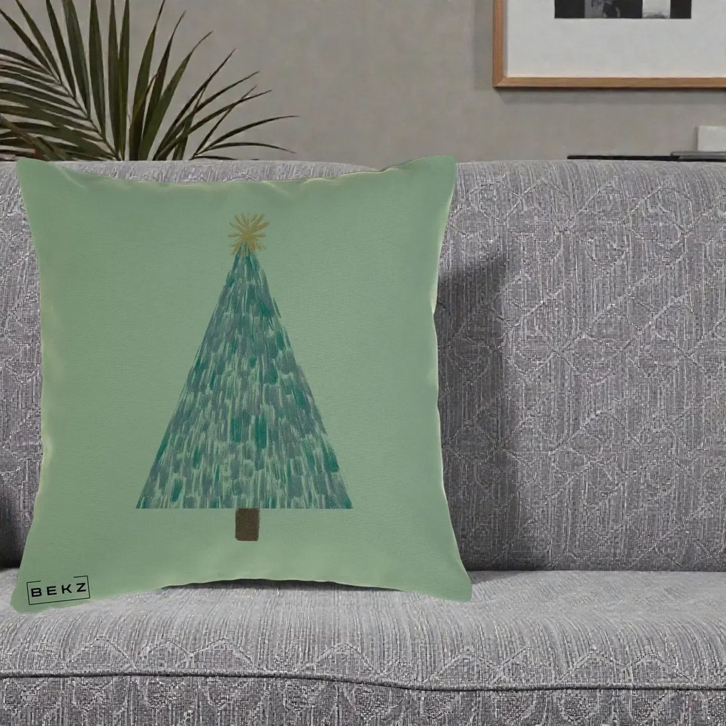 Perna Decorativa Brad de Craciun Acrilic Albastru, 40x40 cm, Verde, Husa Detasabila, Perna Inclusa, BEKZ®