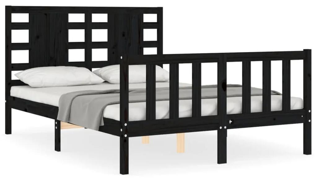 3192800 vidaXL Cadru de pat cu tăblie, negru, 140x190 cm, lemn masiv