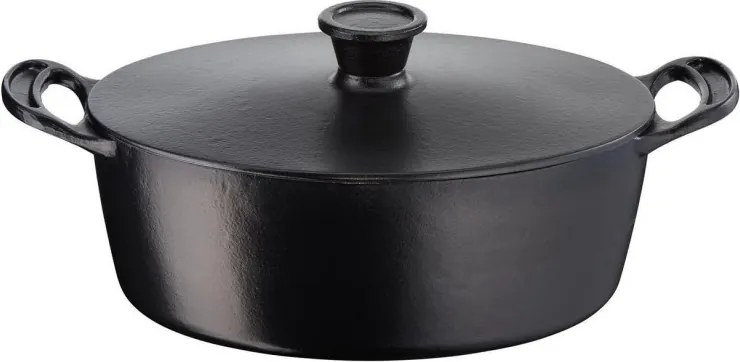 Cratita din fonta Tefal E2125455, 5,1 l, 45 cm, Forma ovala, Pana la 250 °C, Emailata, Inductie, Negru