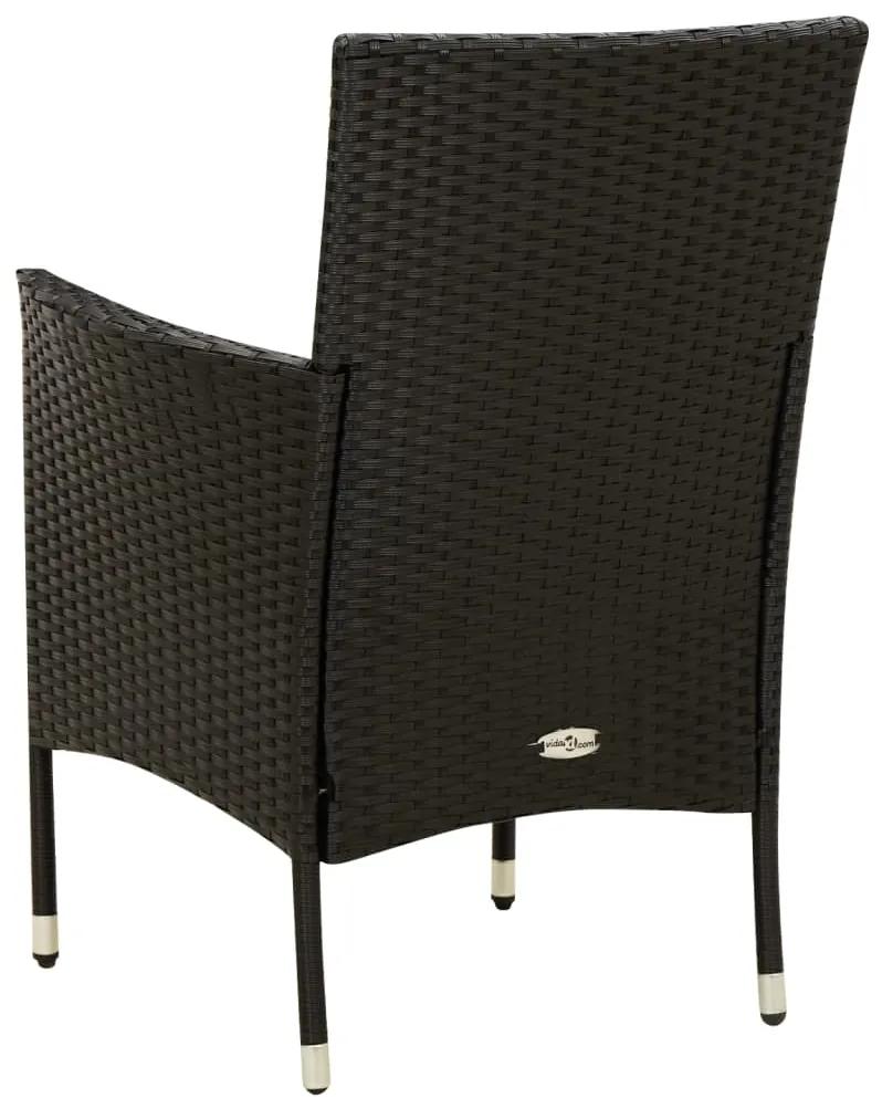 Set mobilier de exterior cu perne, 3 piese, negru, poliratan Alb si negru, Lungime masa 90 cm, 3