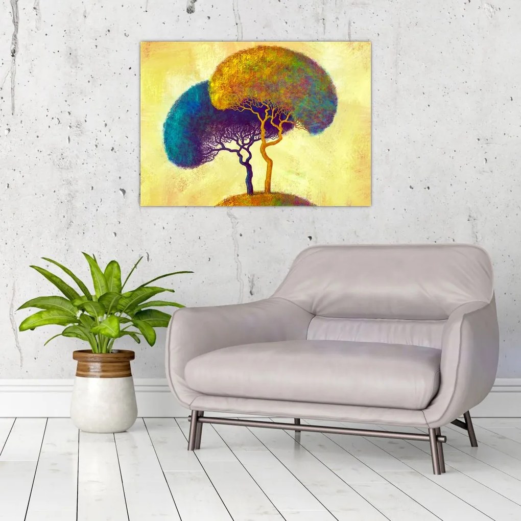 Tablou pe sticlă - Copaci în deal (70x50 cm)