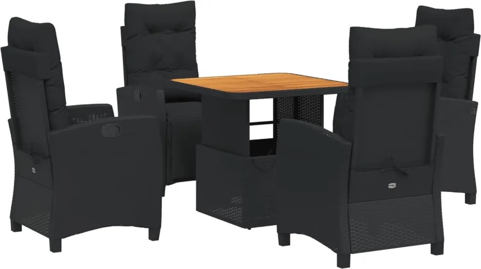 vidaXL Set mobilier de grădină cu perne, 5 piese, negru, poliratan