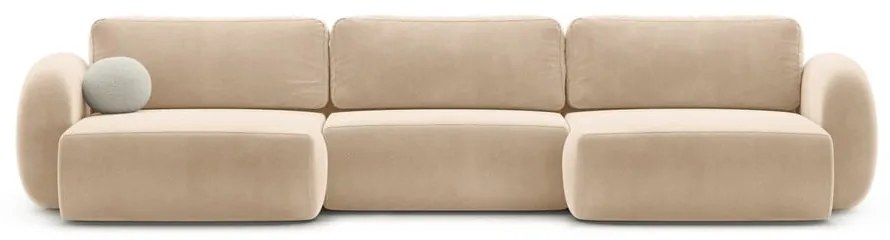 Colțar bej extensibil/cu spațiu de depozitare cu tapițerie din catifea (în formă de "U") Tonale – Cosmopolitan Design