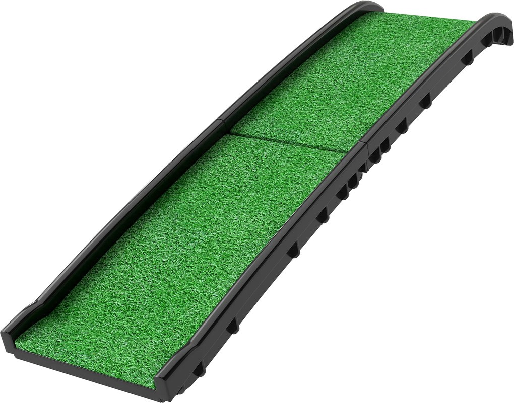 PawHut Rampă pentru câini cu iarbă artificială 155 cm Rampă pentru câini pentru mașină pliabilă cu mâner Unghi reglabil Verde | Aosom Romania