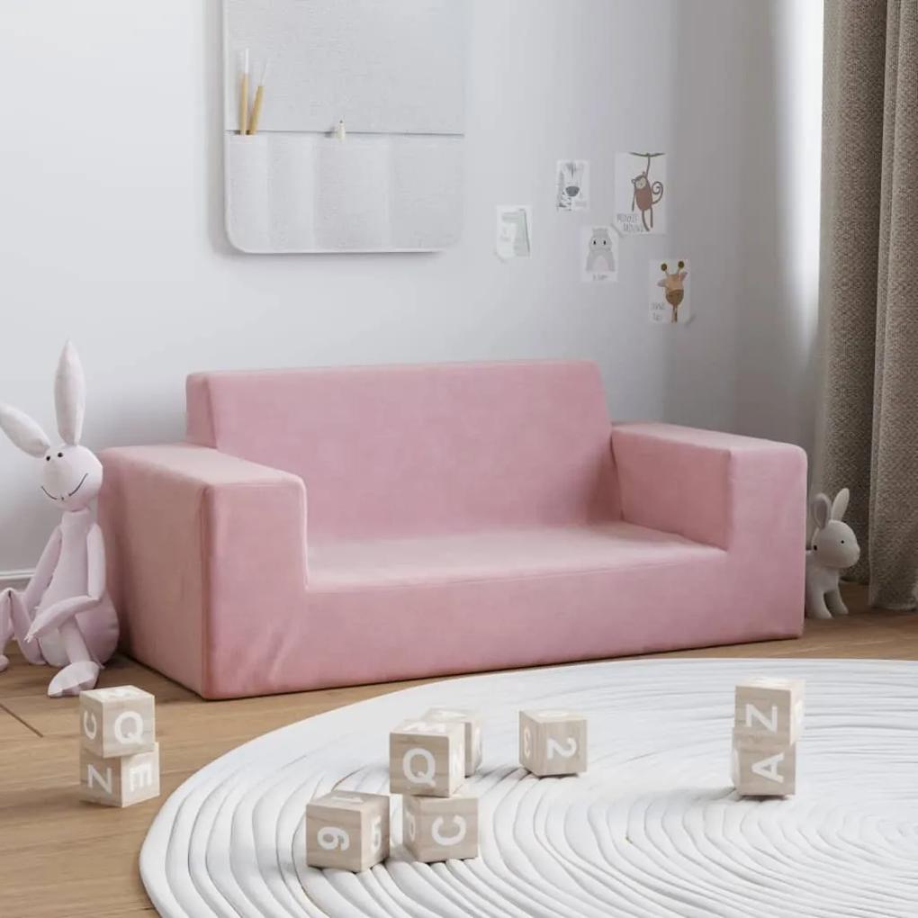 Canapea pentru copii cu 2 locuri, roz, plus moale