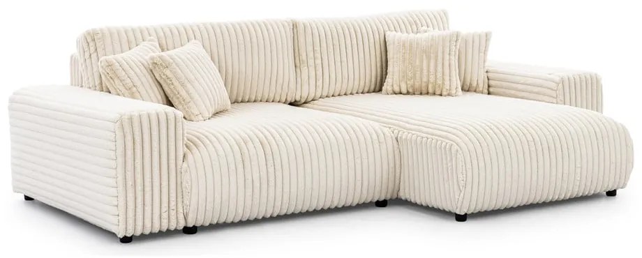 Colțar crem extensibil, cu spațiu de depozitare, cu tapițerie din catifea reiată (cu colț pe partea dreaptă) Sarina – Ropez