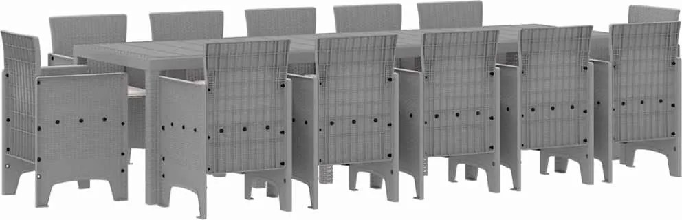 vidaXL Set de masă pentru grădină 13 pcs Gri deschis Rattan poli