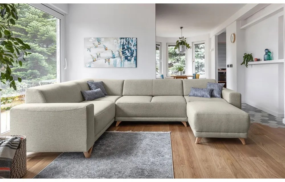 Colțar bej extensibil/cu spațiu de depozitare (cu colț pe partea stângă/în formă de "U") Classy Sophie – Miuform