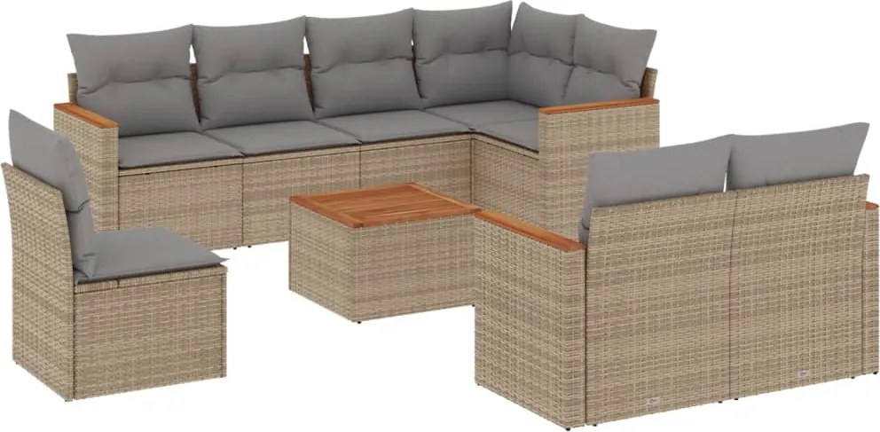 vidaXL Set canapele de grădină, 9 piese, cu perne, bej, poliratan
