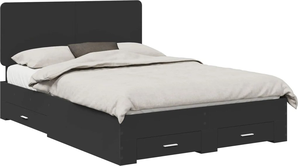 vidaXL Cadru de pat cu headboard Negru 140 x 190 cm Lemn compozit