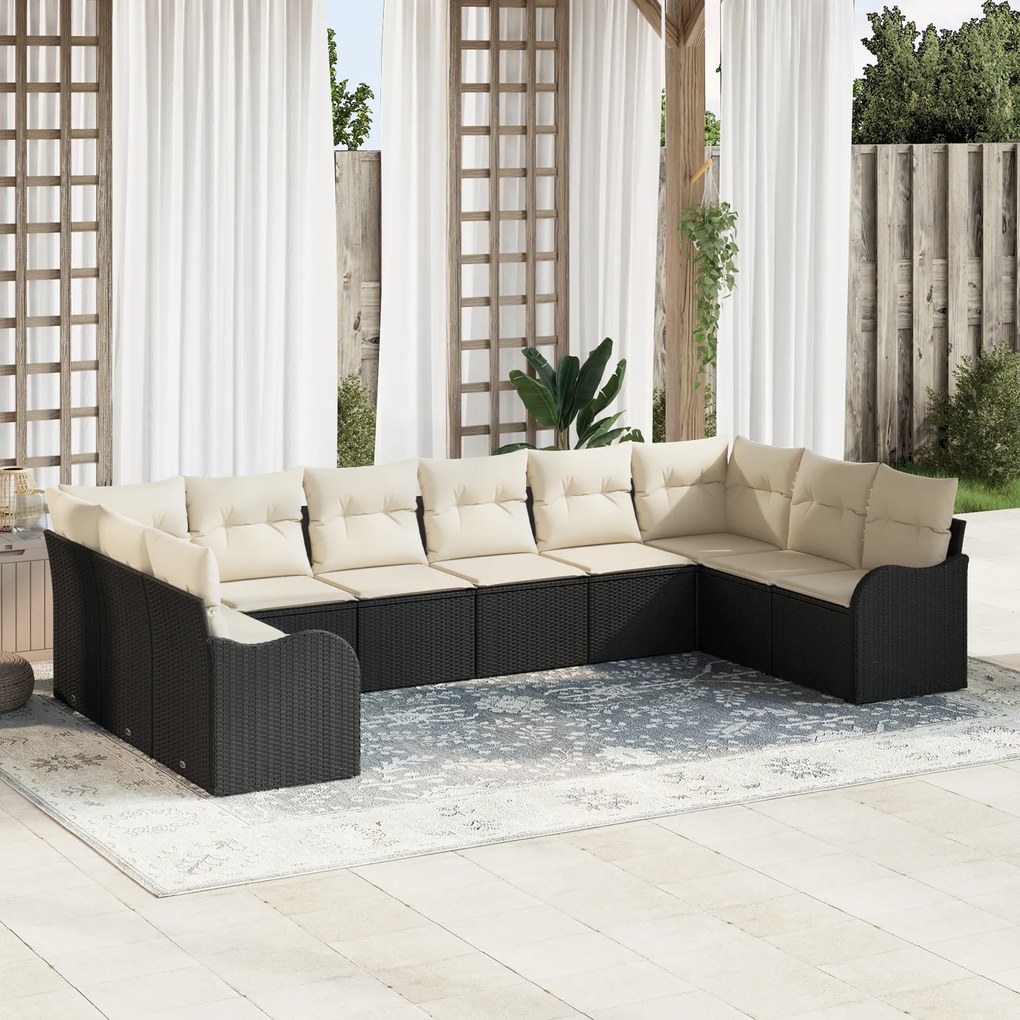 vidaXL Set de canapele pentru grădină 10 pcs Negru Rattan poli