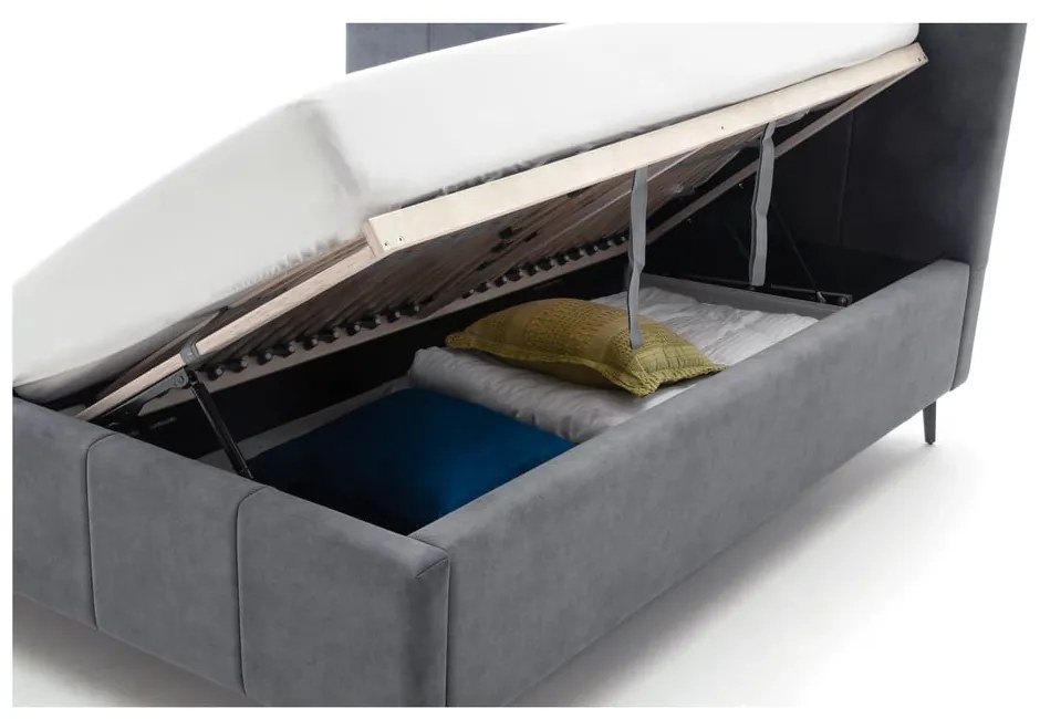 Pat matrimonial gri antracit tapițat cu spațiu de depozitare cu somieră 160x200 cm Lizzano – Meise Möbel