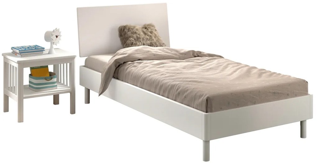 Set Mobilier Camera Copii Forrest Beech, Pat 90x200 cm și Noptieră, din Lemn de Fag Lăcuit Alb – Vipack