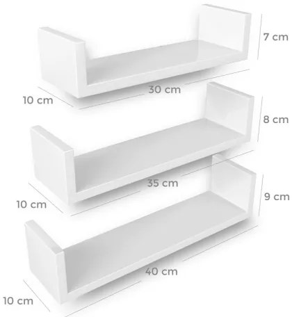 Set de 3 polițe de perete SHELFY, albe