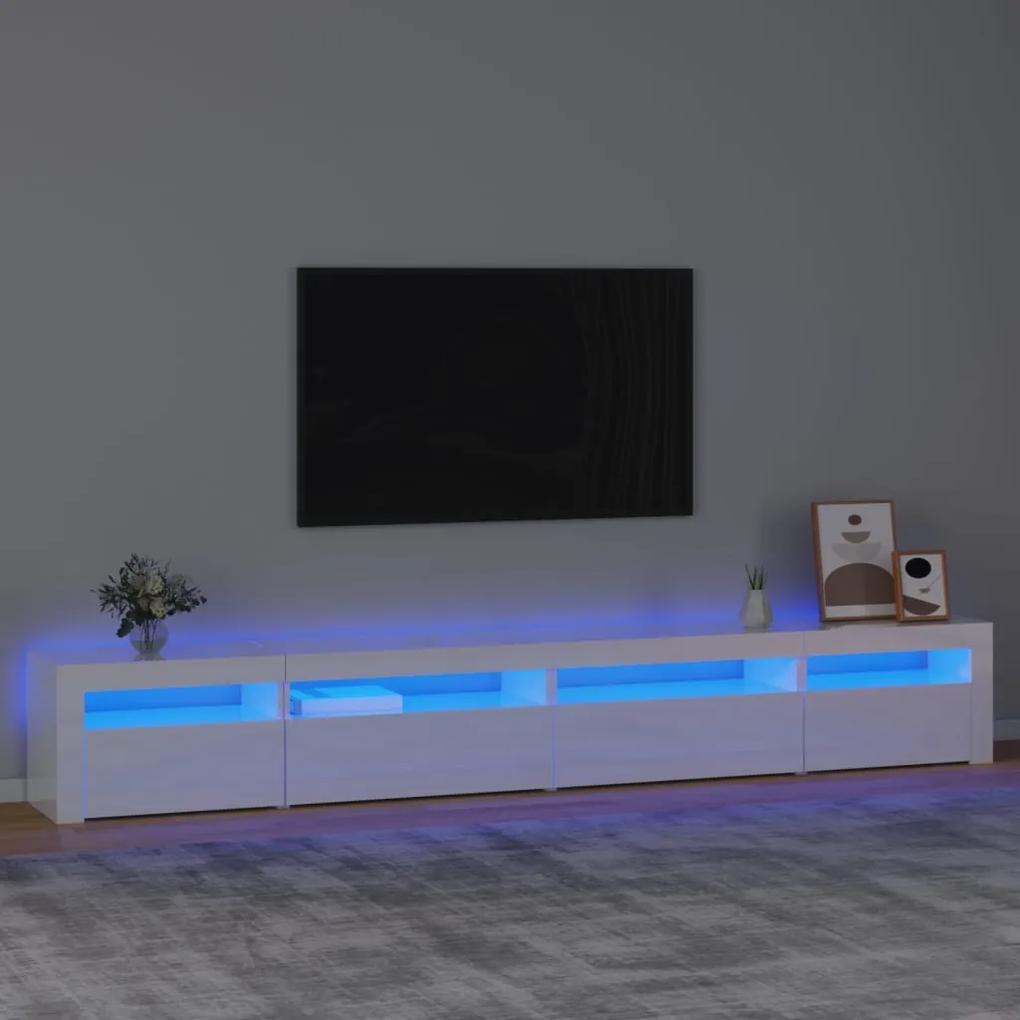 Comoda TV cu lumini LED, alb extralucios, 270x35x40 cm