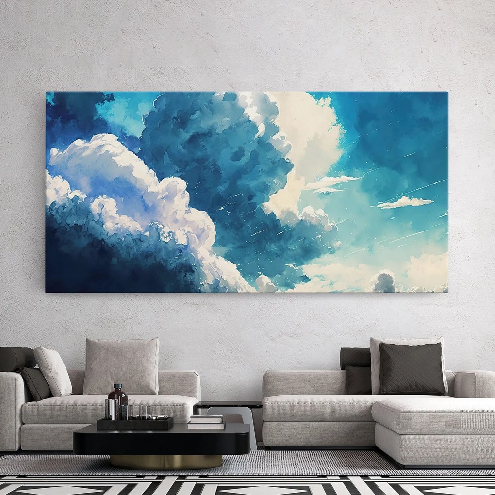 Tablou Canvas, 80x160cm, Dormitor si Living, Peisaje, Nori, White Blue Clouds Art