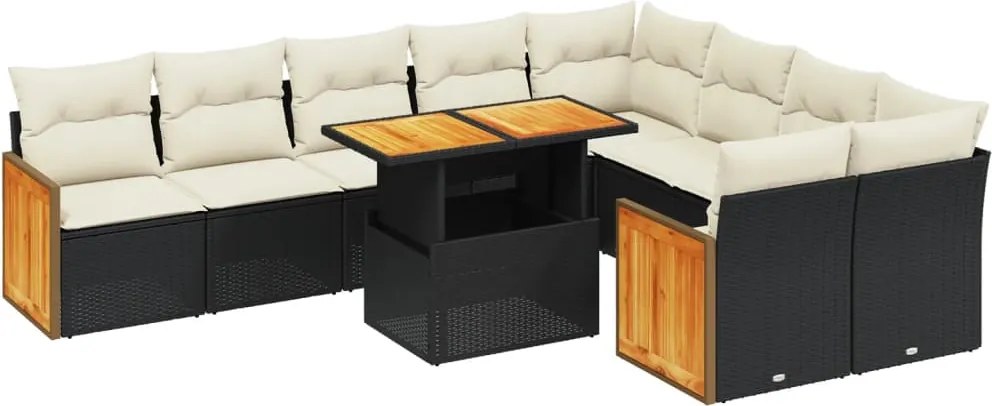 vidaXL Set canapele de grădină cu perne, 10 piese, negru, poliratan