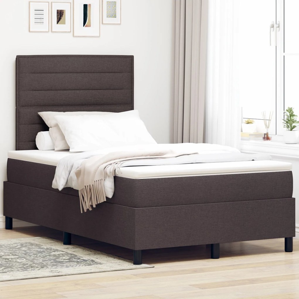 vidaXL Pat cu suport pentru saltea cu saltea Culoare Maro închis 120x200 cm Țesătură