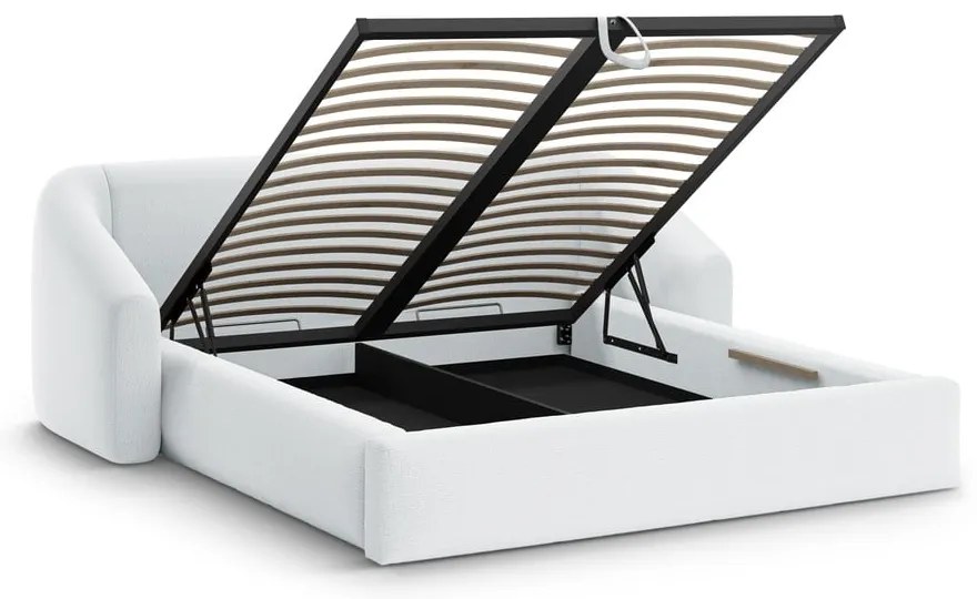 Pat matrimonial gri deschis tapițat cu spațiu de depozitare cu somieră 200x200 cm Campi – Cosmopolitan Design