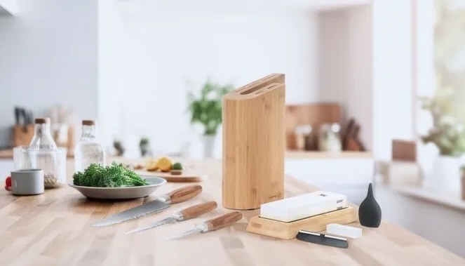 Bloc pentru cuțite G21 Gourmet, din bambus, pentru5 cuțite