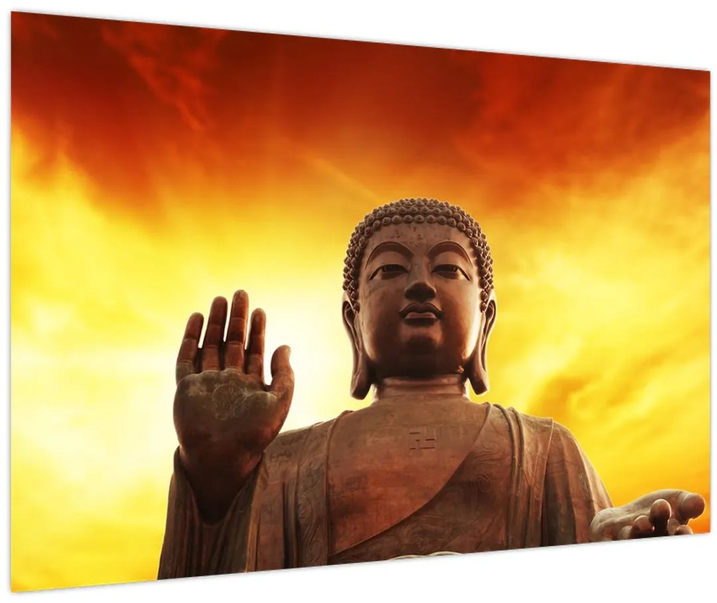 Tablou - Buddha cu fundal roșu și galben (90x60 cm)