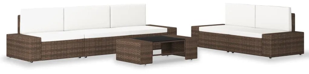 vidaXL Set mobilier de grădină, 6 piese, maro, poliratan