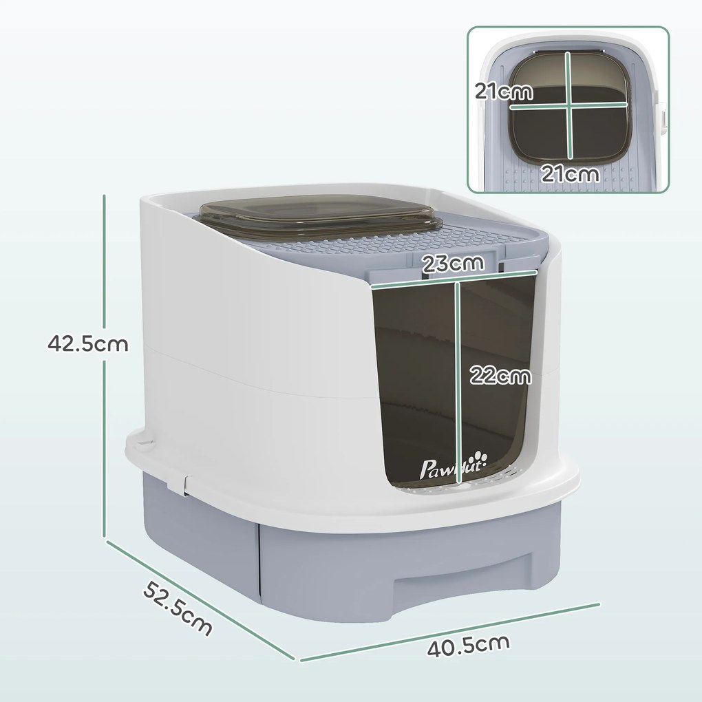 PawHut Litieră Închisă pentru Pisici cu 2 Uși și Tavă Detașabilă, 40,5x52,5x42,5 cm, Gri | Aosom Romania