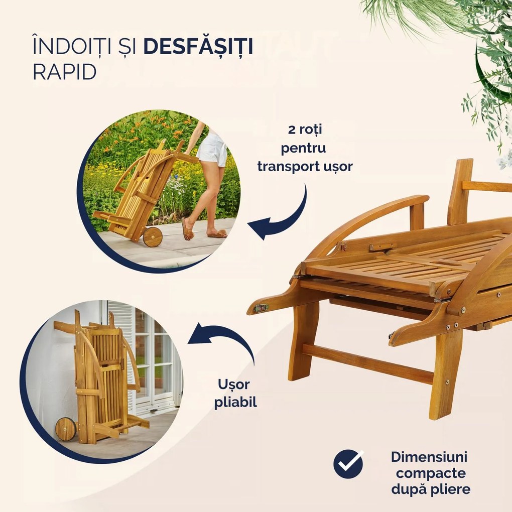 Șezlong de grădină TAMI SUN, 195,5x69x85cm, natur maro Jurhan