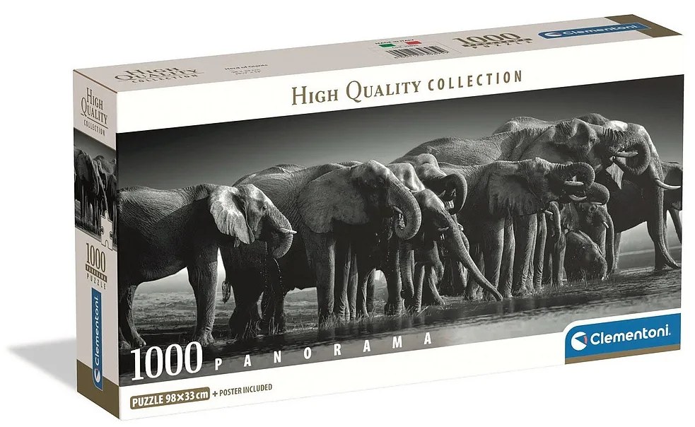 Animale Herd of Giants Puzzle compact panoramic cu elefant de 1000 de piese Clementoni