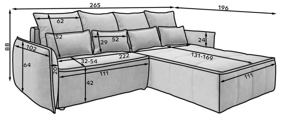 Colțar galben extensibil/cu spațiu de depozitare cu tapițerie din catifea (cu colț pe partea dreaptă/cu șezlong) Campo – ELTAP