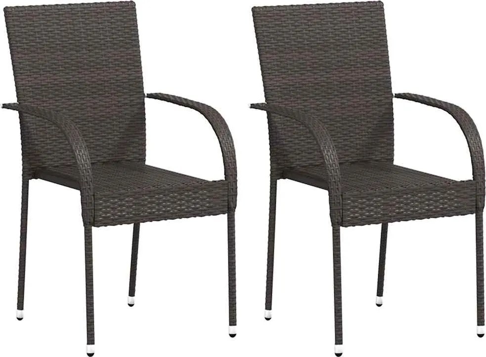 vidaXL Scaune de exterior stivuibile, 2 buc., maro, poliratan