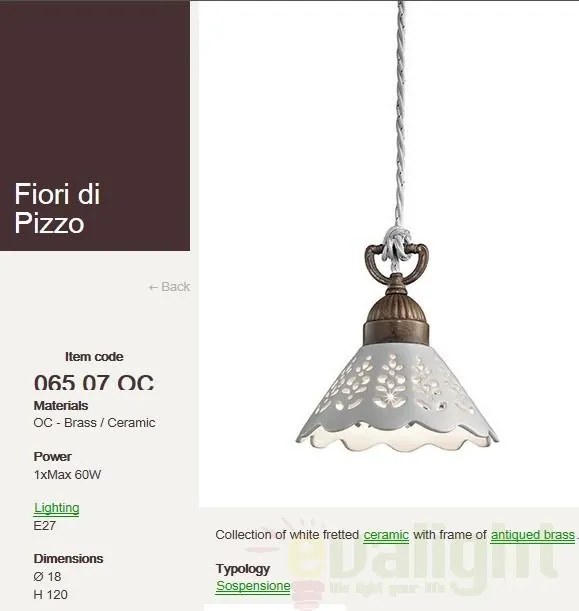 Lustra, Pendul rustic fabricat manual diametru 18cm Fiori di Pizzo 065.07.OC