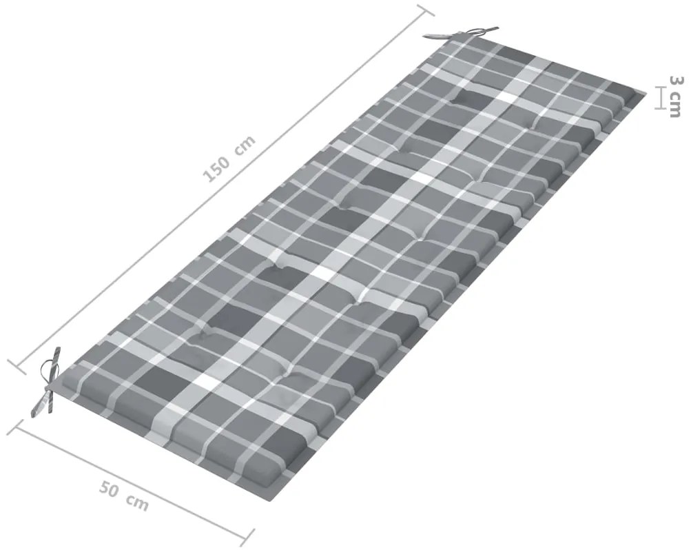 Banca gradina 3 locuri, cu perna, 150 cm, lemn masiv eucalipt model gri carouri, 150 cm, 1