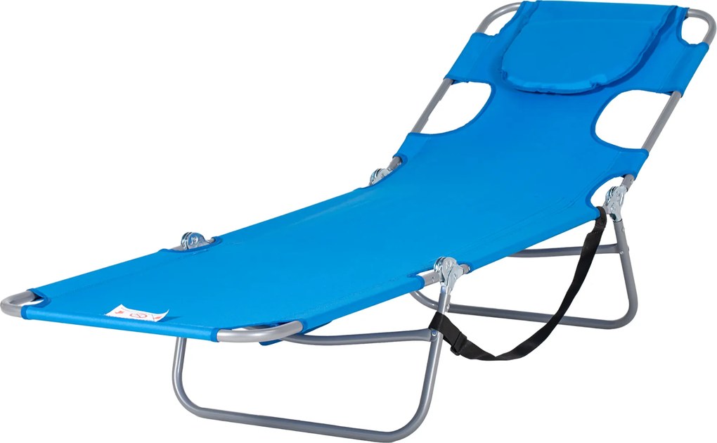 Outsunny Șezlong de grădină, fotoliu cu deschidere căptușită pentru față, șezlong de masaj pentru exterior, buzunar lateral, material textil, metal, Albastru | Aosom Romania