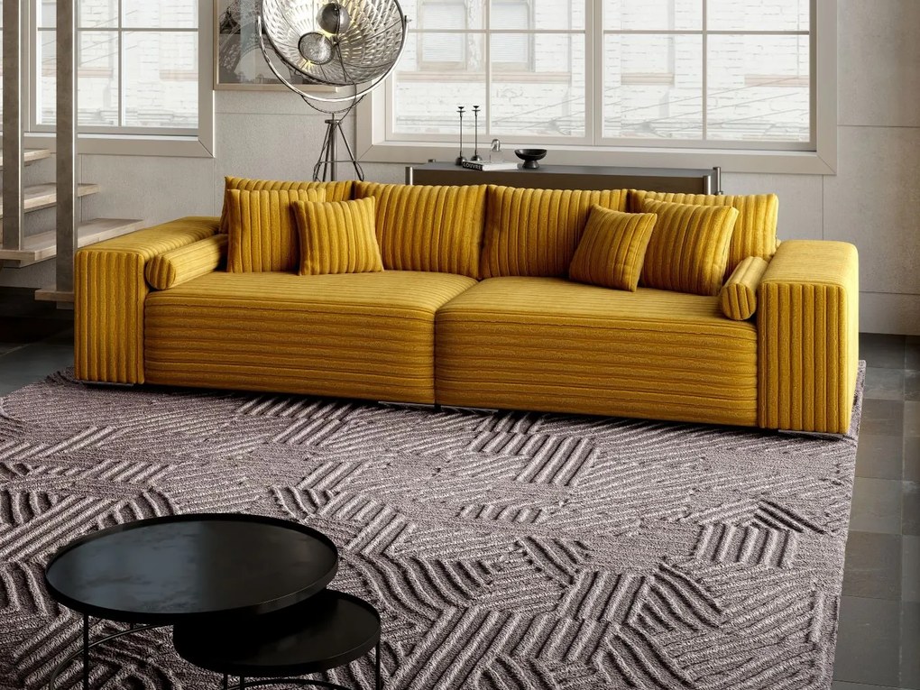 Canapea extensibilă dumonde cu ladă de depozitare si sezut confortabil din spuma high-density, Marbela Ambience Mustar XXL 295x100 cm