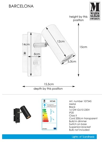 Spot dimabil de perete BARCELONA 1xGU10/12W/230 Markslöjd 107345