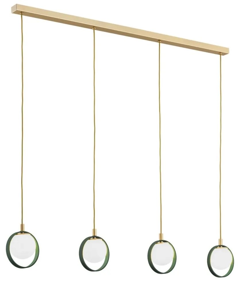 Lustra cu 4 pendule design modern Saturnia auriu, verde