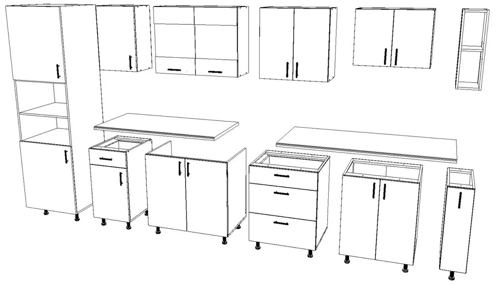Set Bucatarie Karo V29, Stejar Sonoma Inchis/Alb, Blat Thermo 28 mm, L 320 cm