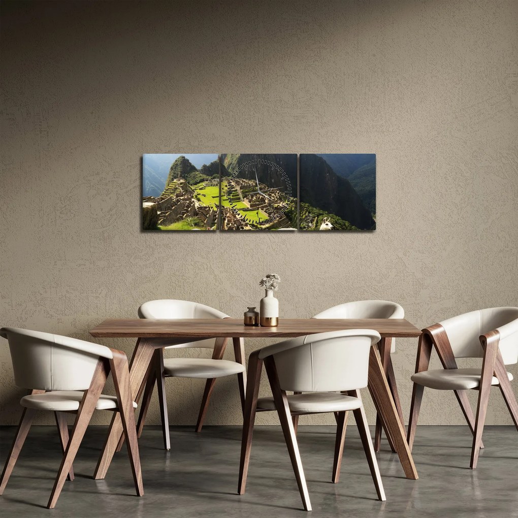 Tablou - Lame in Machu Picchu (cu ceas) (90x30 cm)