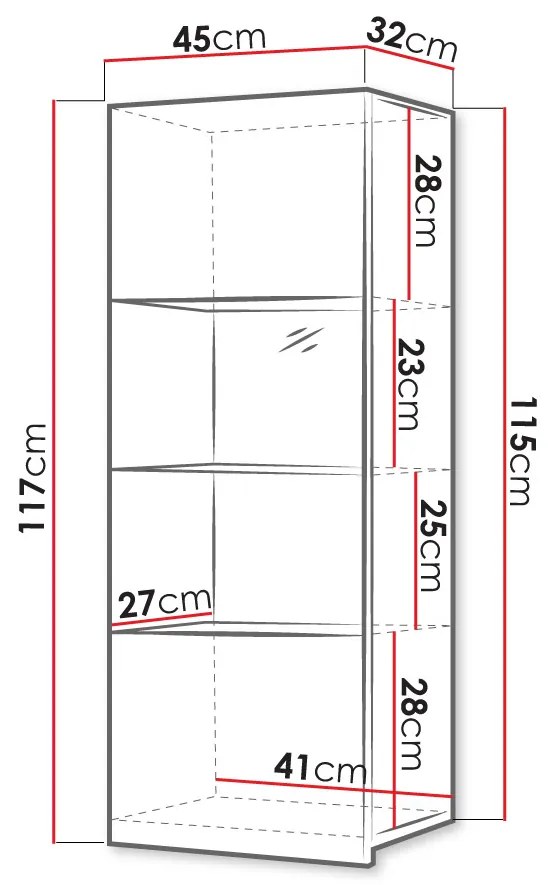 Vitrină de perete Brolani BR11 (negru + negru lucios) (cu iluminat LED alb). 1106334