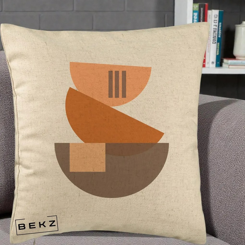 Perna Decorativa Geometric Bauhaus Boluri Portocaliu, 40x40 cm, Bej, Husa Detasabila, Perna Inclusa, BEKZ®